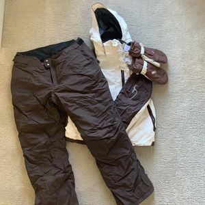 Columbia ski pants and jacket with Burton ski gloves